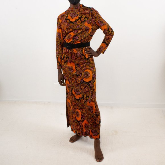 Vintage 60s 70s M Dress Psychedelic Paisley Print Maxi - Picture 12 of 12